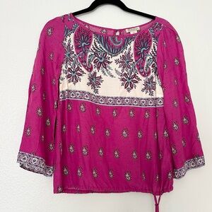 Lucky Brand Pink Boho Blouse Scrunch Tie Bottom Size XS